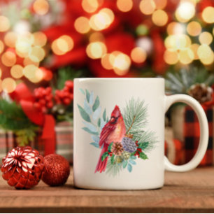 Caneca De Café Red Cardinal e Greenerescência de Natal e Cones de