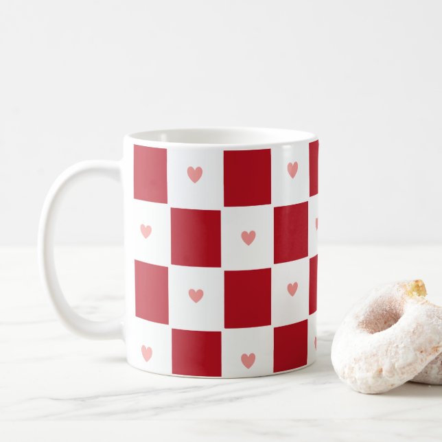 Caneca De Café Red Checked Love Mug (Com Donut)