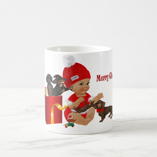 Caneca De Café Red Christmas Baby Dachshund Surpresa "Oh Baby" (Centro)