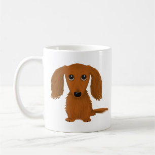 Caneca De Café Red Dachshund de Cabelos longos   Cachorro-esmalte