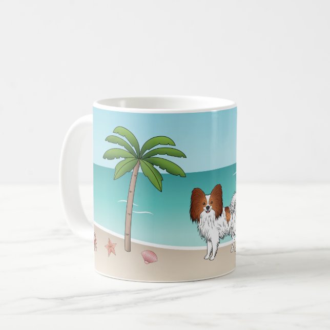 Caneca De Café Red E White Papillon Cão Tropical Summer Beach (Frente Esquerda)