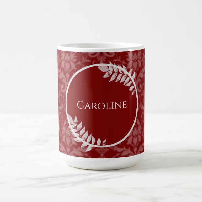 Caneca De Café Red Elegant Damask Personalizado Coffee Mug (Centro)