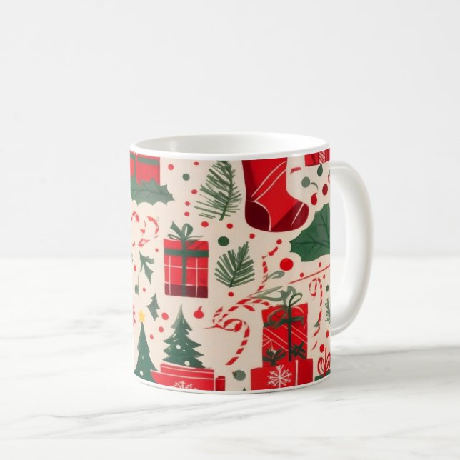Caneca De Café Red Green FEST Natal Patterno Coffee Mug (Frente Esquerda)