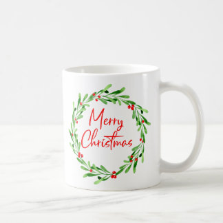 Caneca De Café Red Green Minimal Christmas Wreath Watercolor