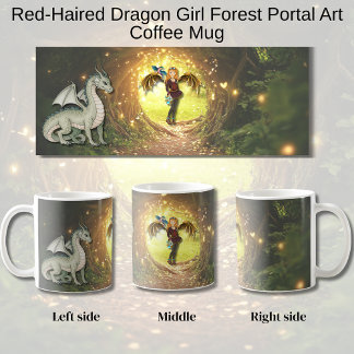 Caneca De Café Red-Haired Dragon Girl Forest Portal Art