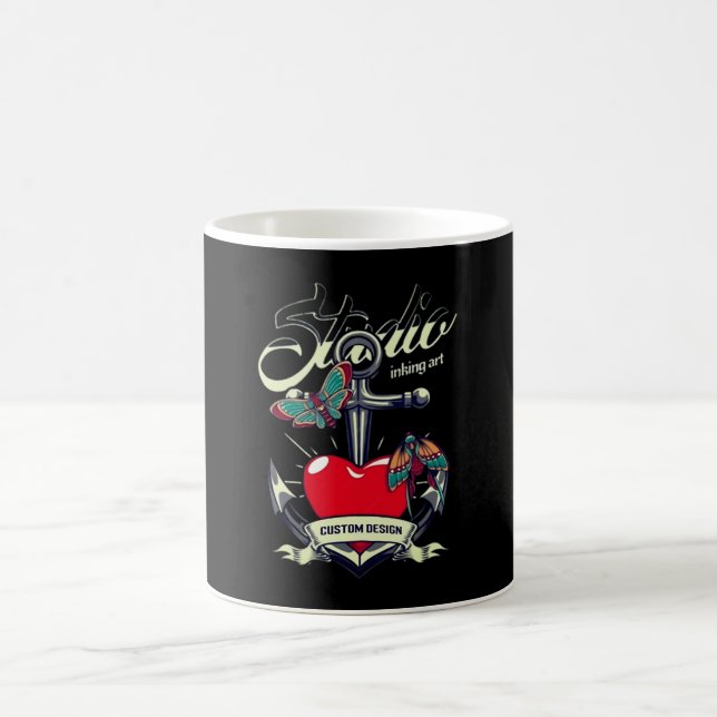 Caneca De Café Red Heart & Butterflies Studio Inking Art (Centro)