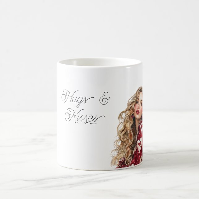 Caneca De Café Red Hearts Sweater Girl Valentine Hugs Kisses (Centro)