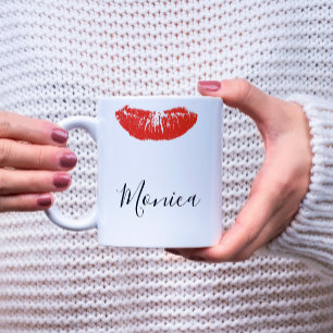 Caneca De Café Red Kiss Lábios Lipstick Personalizado Mug