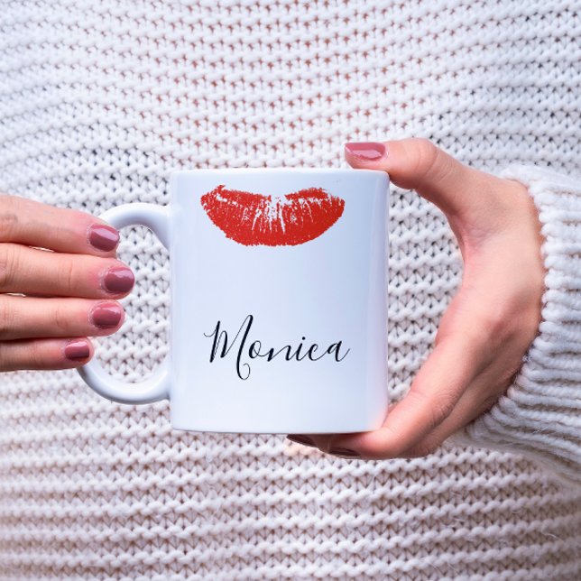 Caneca De Café Red Kiss Lábios Lipstick Personalizado Mug (Criador carregado)