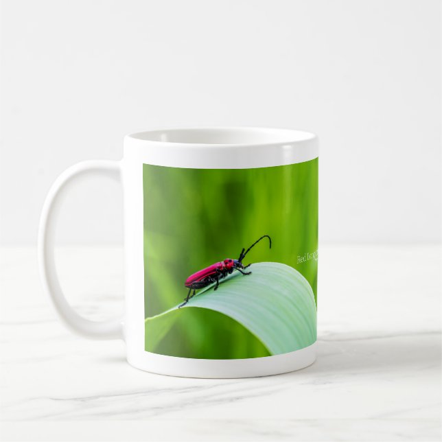 Caneca De Café Red Longicorn Beetle and green background (Esquerda)
