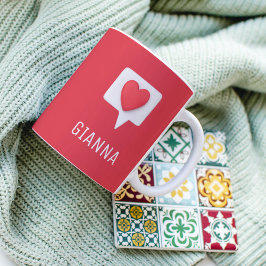 Caneca De Café Red Love Heart Romantic Girly Personalised Name