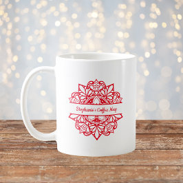 Caneca De Café Red Mandala Art Nome Personalizado Café Mug