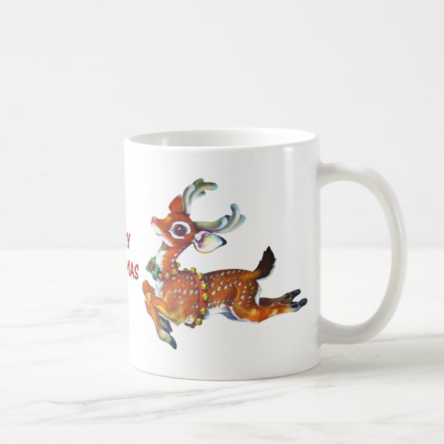Caneca De Café Red Nose Reindeer Vintage Art (Direita)