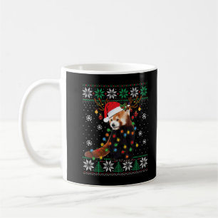 Caneca De Café Red Panda Natal Luz Santa Hat Doce Feio