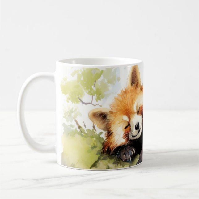 Caneca De Café Red Panda Relaxando No Jardim Animal Divertido Fel (Esquerda)