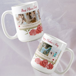 Caneca De Café Red Photo Collage Melhor Feliz dia de as mães Da M