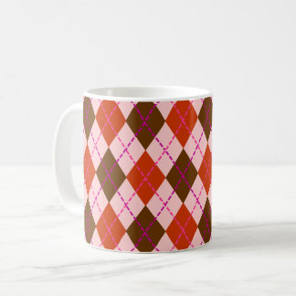 Caneca De Café Red Pink and Brown Argyle Pattern