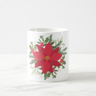 Caneca De Café Red Poinsettia Floral Natal