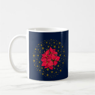 Caneca De Café Red Poinsettia Plant sobre o brilho do céu azul es