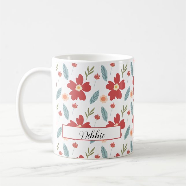 Caneca De Café Red Primavera Floral Personalizado Coffee Mug (Esquerda)