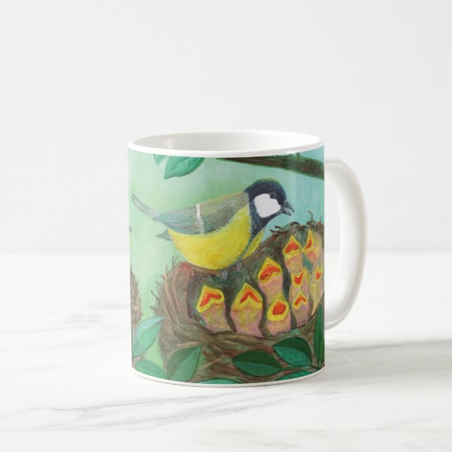 Caneca De Café Red Robin e Excelente Tit Bird Nesting (Frente Esquerda)