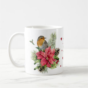Caneca De Café Red Robin Poinsettia Christmas Mug