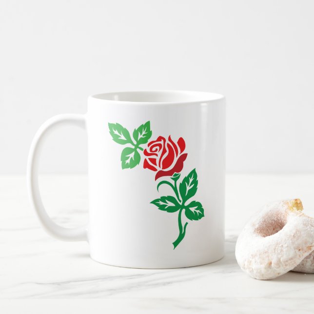 Caneca De Café Red Rose Flower Design – Classic Floral Beauty (Com Donut)