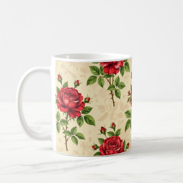 Caneca De Café Red rose vintage pattern (Esquerda)