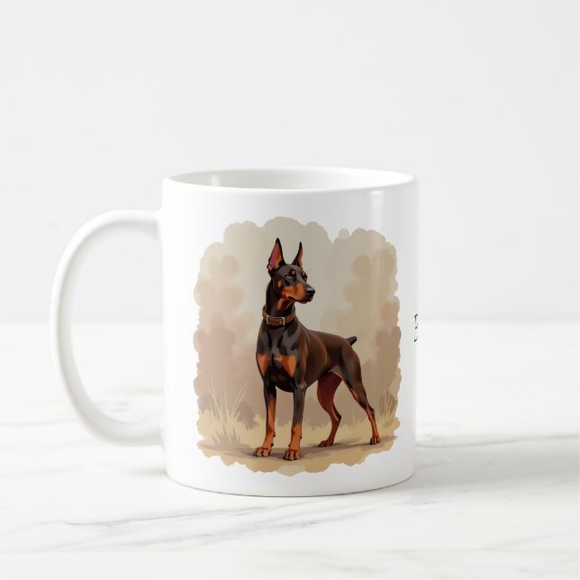 Caneca De Café Red Rust Brown Doberman Pinscher Dog (Esquerda)