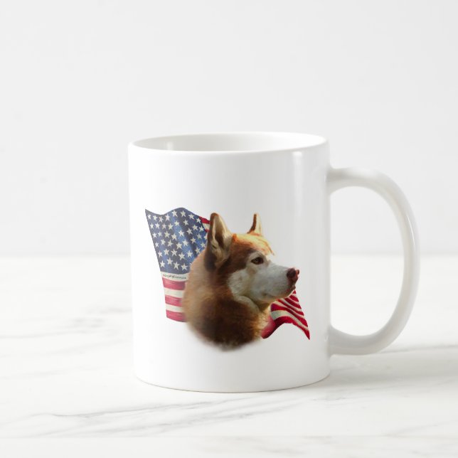 Caneca De Café Red Siberian Husky Flag (Direita)