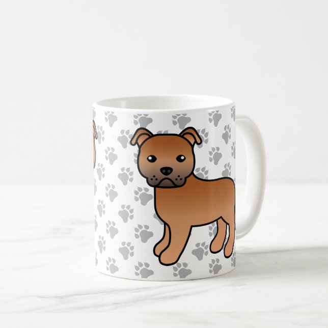 Caneca De Café Red Staffordshire Bull Terrier Cute Cartoon (Frente Esquerda)