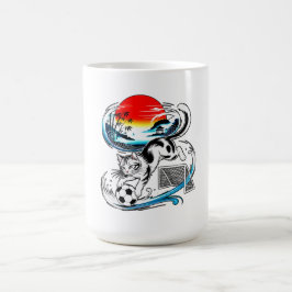 Caneca De Café Red Sun Wave Design - Japanese Soccer Cat