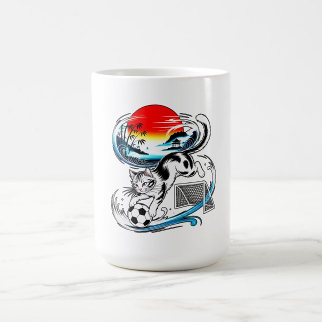 Caneca De Café Red Sun Wave Design - Japanese Soccer Cat (Centro)