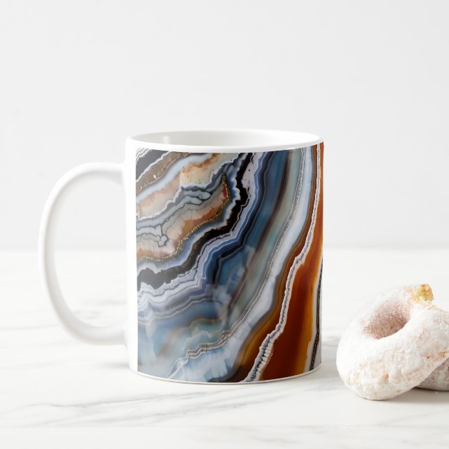 Caneca De Café Red Terracotta White Black Blue Agate Geode (Com Donut)