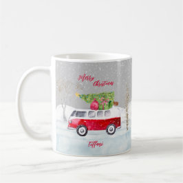 Caneca De Café Red Truck Feliz Cinza de Natal