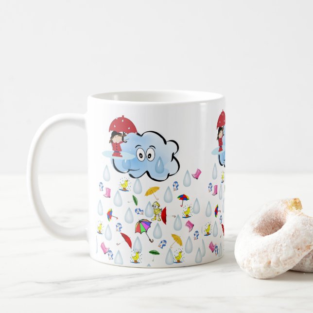 Caneca De Café Red Umbrella Happy Nuvens Chuvem Mug (Com Donut)