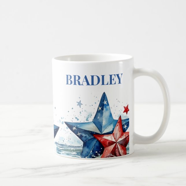 Caneca De Café Red White Blue Patriotic Monogram (Direita)