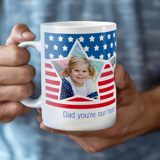 Caneca De Café Red White Blue Star Fotografia Pai Hero Mug (Criador carregado)