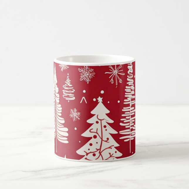 Caneca De Café Red White Christmas Tree Snowflake Pattern  (Centro)