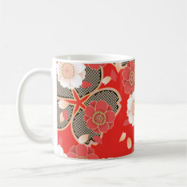 Caneca De Café Red & White Sakura Japan Kimono