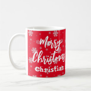 Caneca De Café Red White Snowflake Elegante Simples Feliz Natal