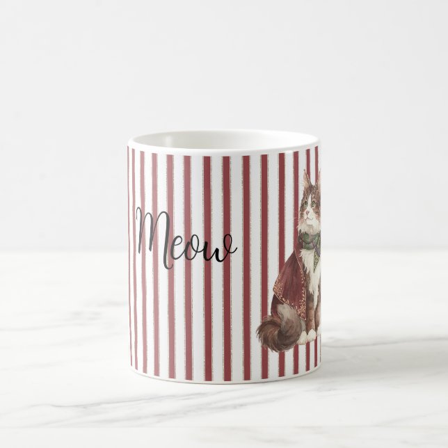 Caneca De Café Red White Stripes Meow Cat (Centro)