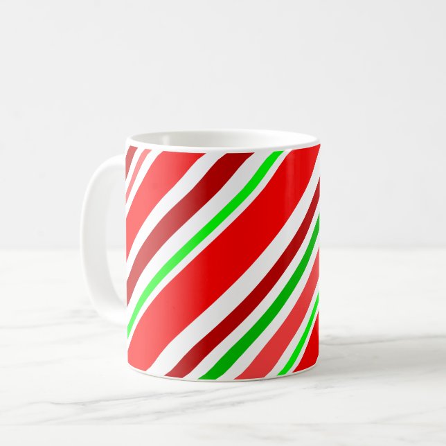 Caneca De Café Redemoinho de Bastão de Natal Vermelho Verde Branc (Frente Esquerda)