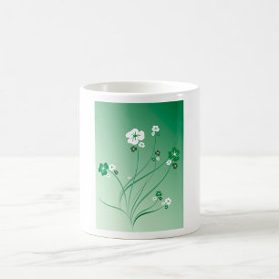 Caneca De Café Redemoinhos Florais Verdes e Flores Brancas