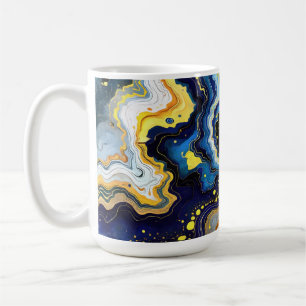 Caneca De Café Redemoinhos Vibrantes de Azul e Dourado 1
