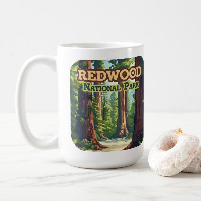 Caneca De Café Redwood National Park California Tree Retro (Com Donut)