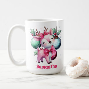 Caneca De Café Reena de Natal rosa - Mug de Nome Personalizado