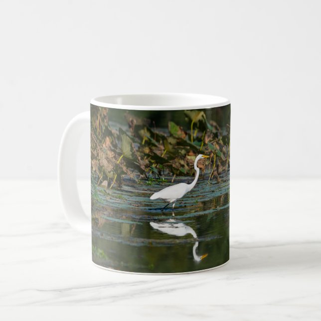 Caneca De Café Reflexão de Egrete Branco Mug de Café (Frente Esquerda)
