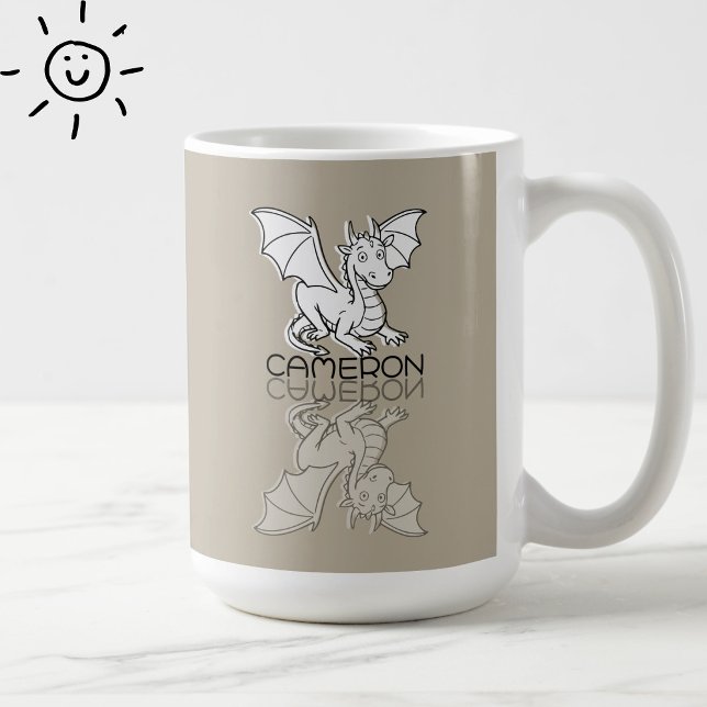 Caneca De Café Reflexão Doodle Dragão Cinza Doce Nome Personaliza (Criador carregado)