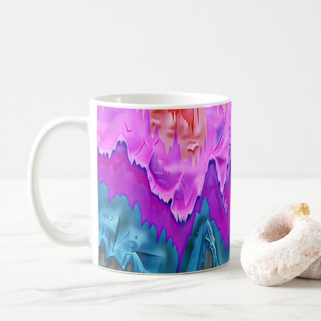 Caneca De Café "Reflexão Radiante" Arte Abstrato colorida (Com Donut)